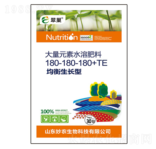 30g大量元素水溶肥料180-180-180+TE-翠巢-妙農(nóng)生物