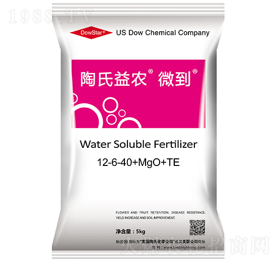 5kg大量元素水溶肥料12-6-40+MgO+TE-微到-陶氏益農